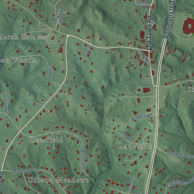 Close-up of the map of Huntingtown, Maryland print showing street and building detail