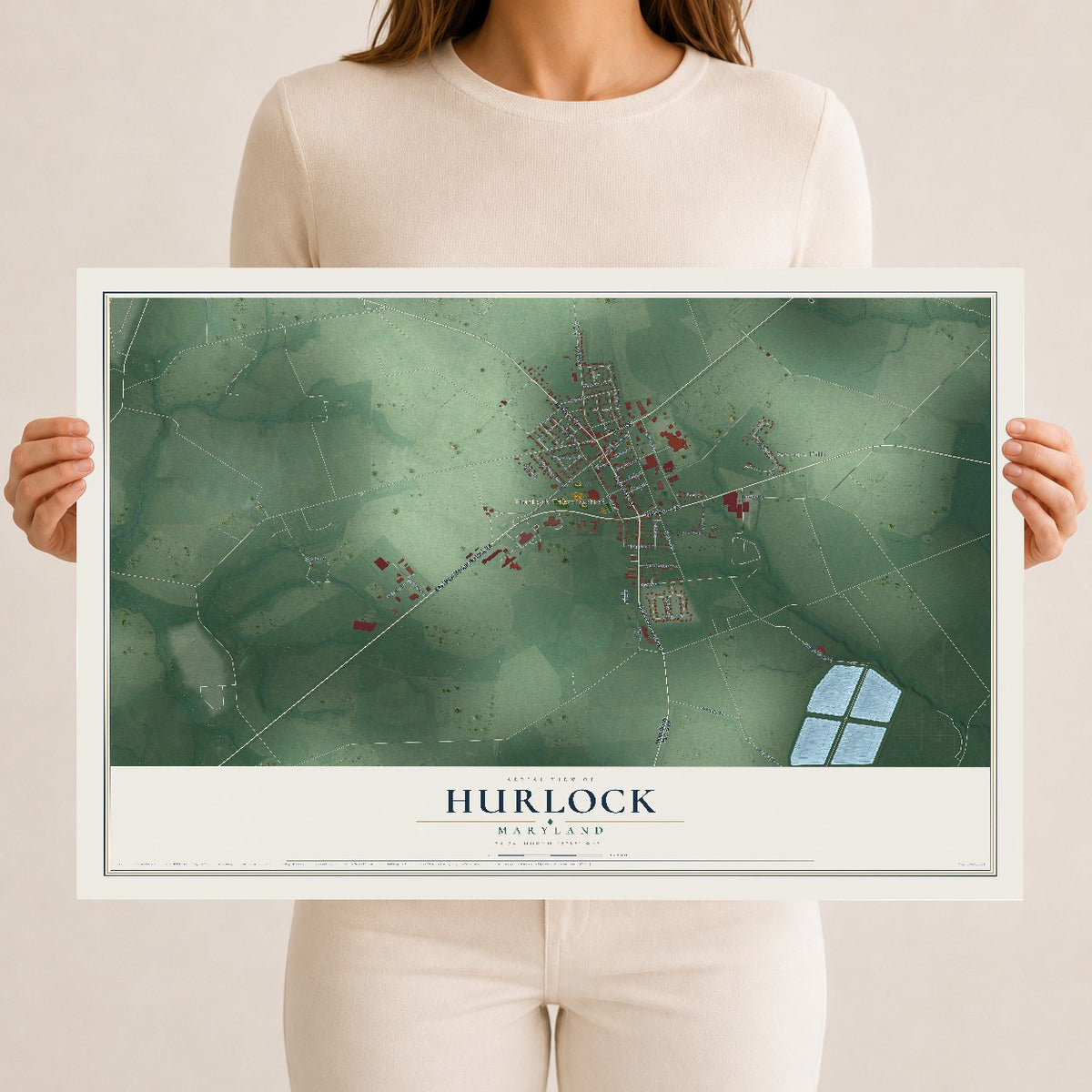 Map of Hurlock, Maryland, 12 x 18 inch unframed archival matte print