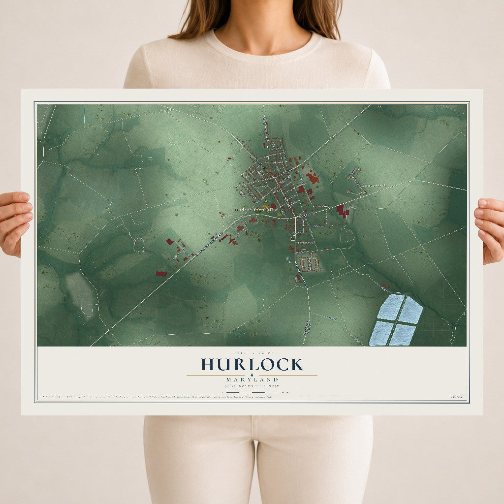 Map of Hurlock, Maryland, 18 x 24 inch unframed archival matte print