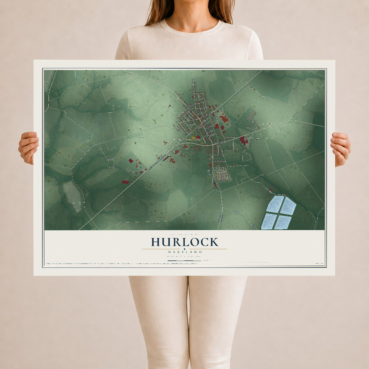 Map of Hurlock, Maryland, 24 x 36 inch unframed archival matte print