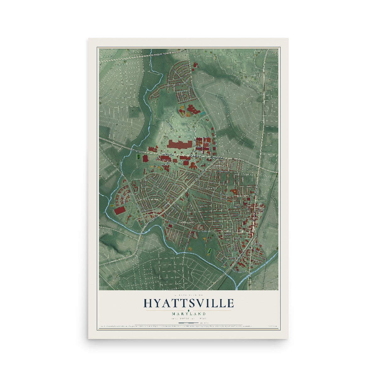 Map of Hyattsville, Maryland, 12 x 18 inch unframed archival matte print