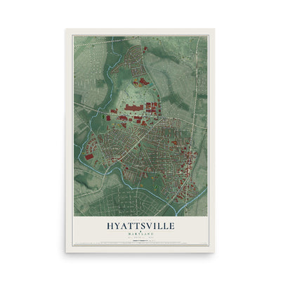 Map of Hyattsville, Maryland, 12 x 18 inch unframed archival matte print