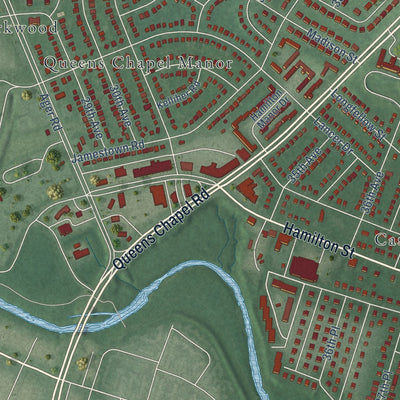 Second close-up of the map of Hyattsville, Maryland print showing more streets and buildings