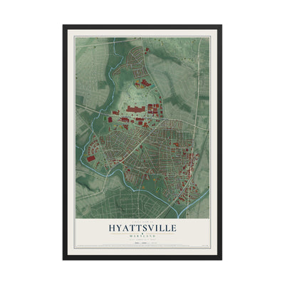 Map of Hyattsville, Maryland, 12 x 18 inch print in a black wood frame