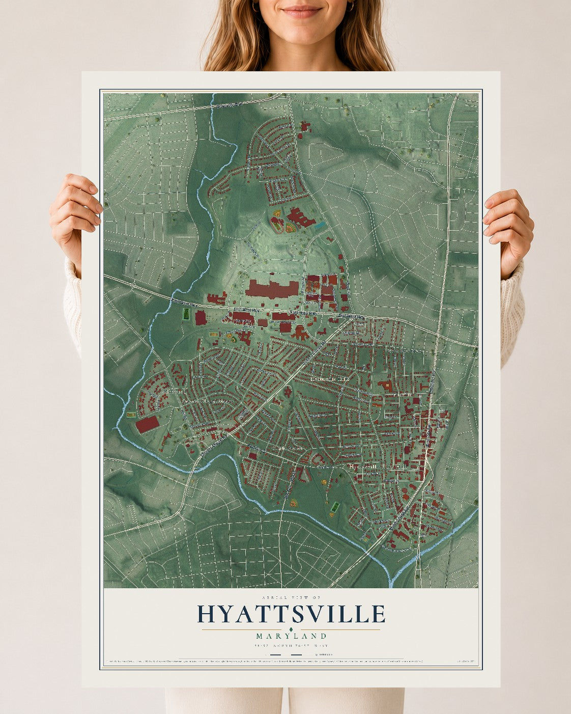 Map of Hyattsville, Maryland, 24 x 36 inch unframed archival matte print