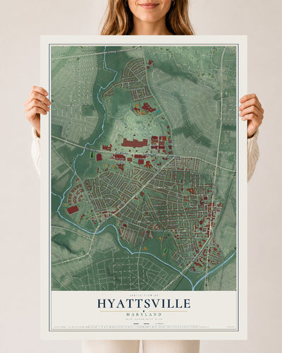 Map of Hyattsville, Maryland, 24 x 36 inch unframed archival matte print