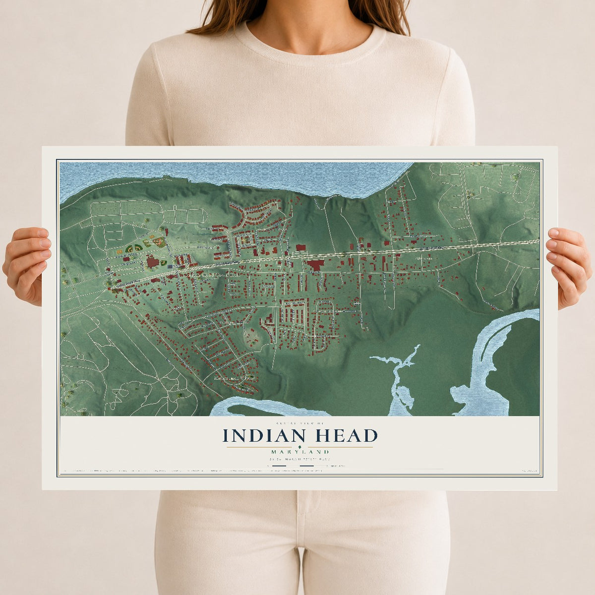 Map of Indian Head, Maryland, 12 x 18 inch unframed archival matte print