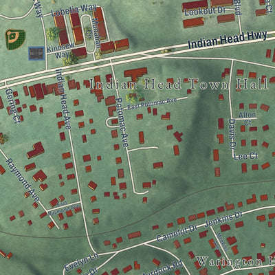 Second close-up of the map of Indian Head, Maryland print showing more streets and buildings