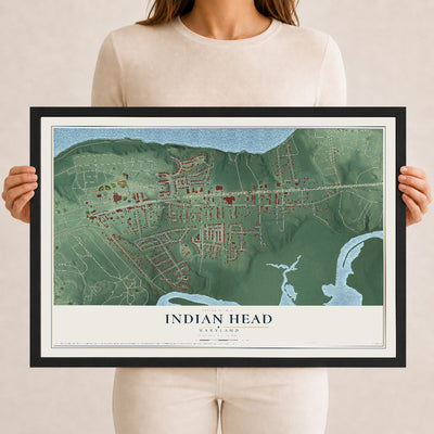 Map of Indian Head, Maryland, 12 x 18 inch print in a black wood frame