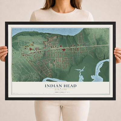 Map of Indian Head, Maryland, 18 x 24 inch print in a black wood frame
