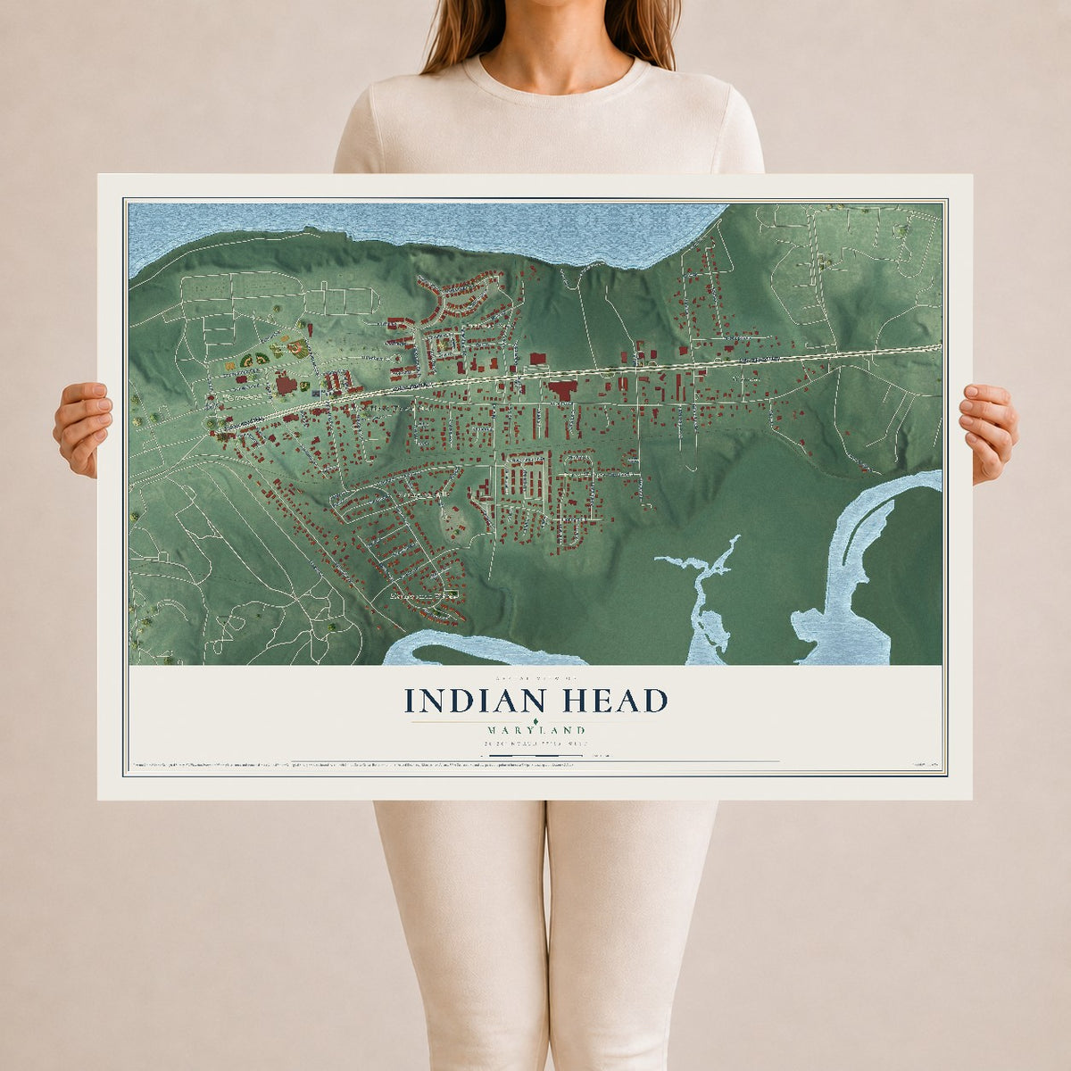 Map of Indian Head, Maryland, 24 x 36 inch unframed archival matte print