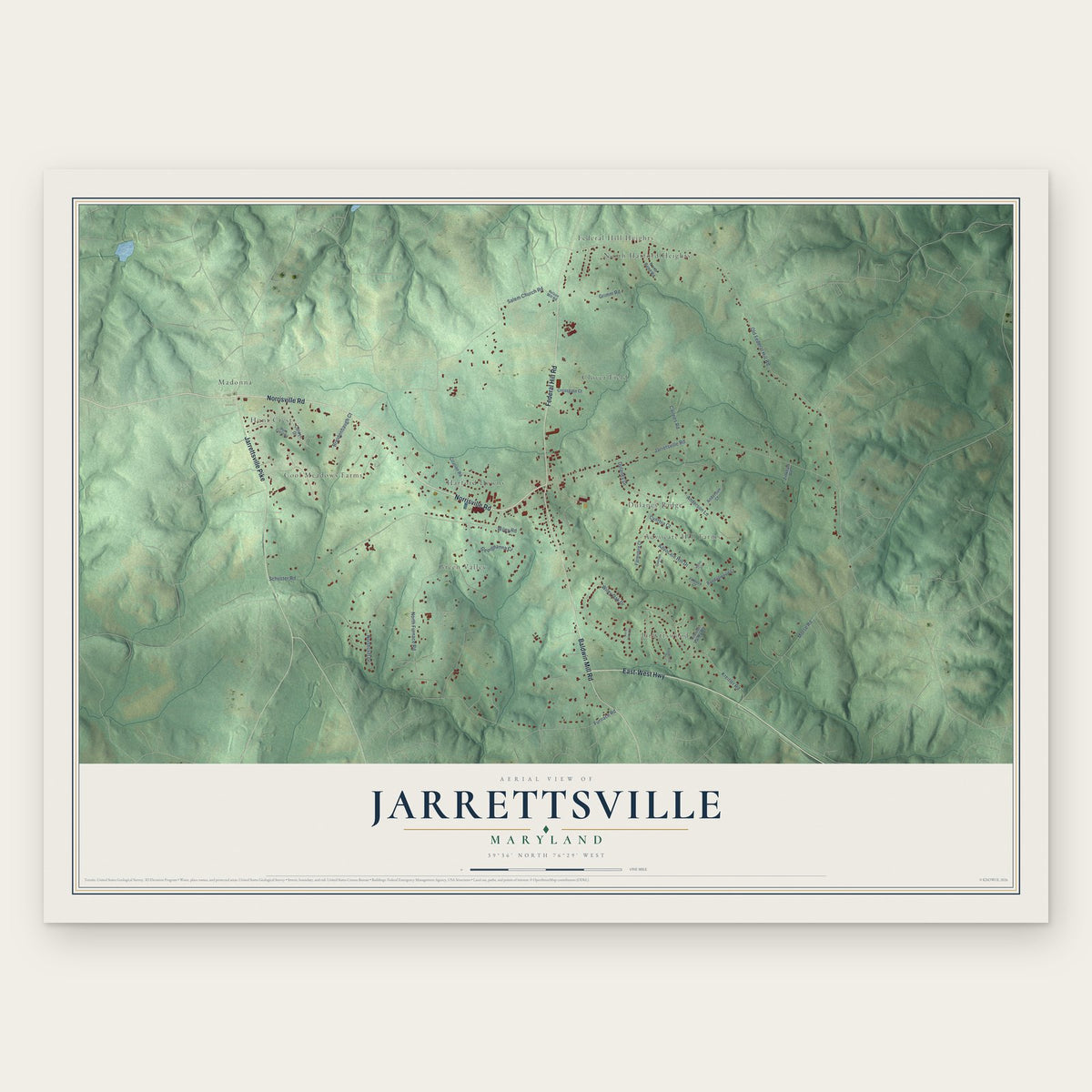Jarrettsville, Maryland map print, the full design