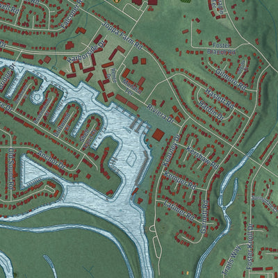 Close-up of the map of Joppatowne, Maryland print showing street and building detail