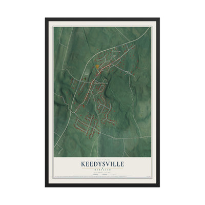 Map of Keedysville, Maryland, 12 x 18 inch print in a black wood frame