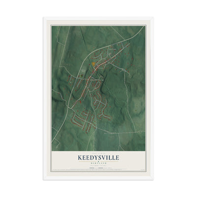 Map of Keedysville, Maryland, 12 x 18 inch print in a white wood frame