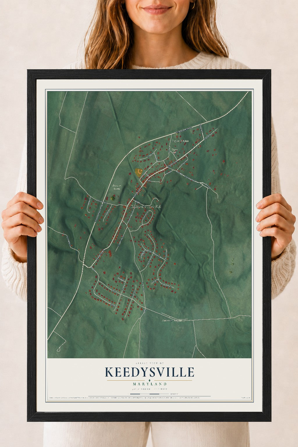 Map of Keedysville, Maryland, 18 x 24 inch print in a black wood frame