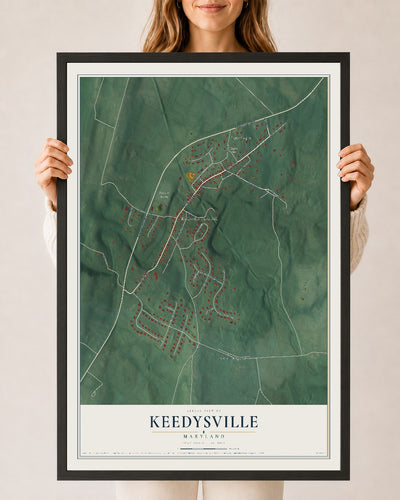 Map of Keedysville, Maryland, 24 x 36 inch print in a black wood frame