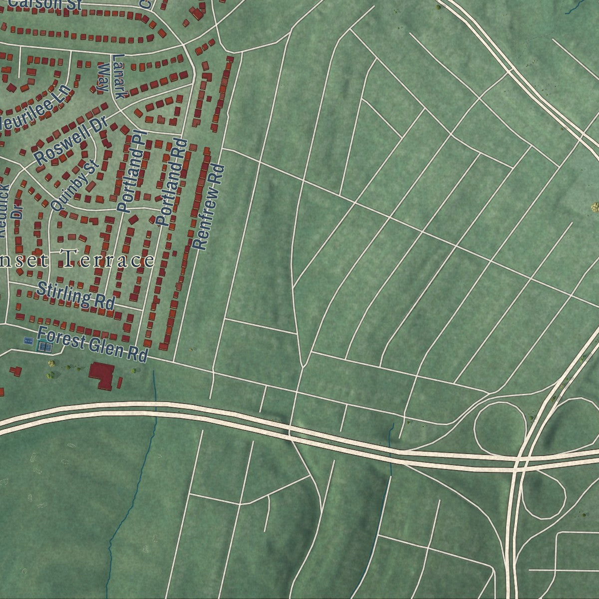 Second close-up of the map of Kemp Mill, Maryland print showing more streets and buildings