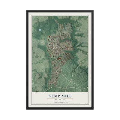 Map of Kemp Mill, Maryland, 12 x 18 inch print in a black wood frame