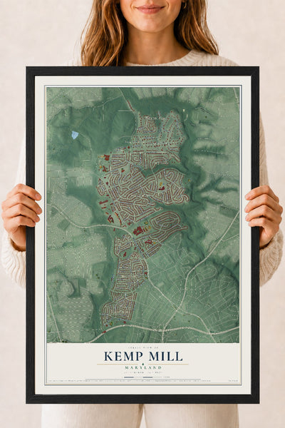 Map of Kemp Mill, Maryland, 18 x 24 inch print in a black wood frame