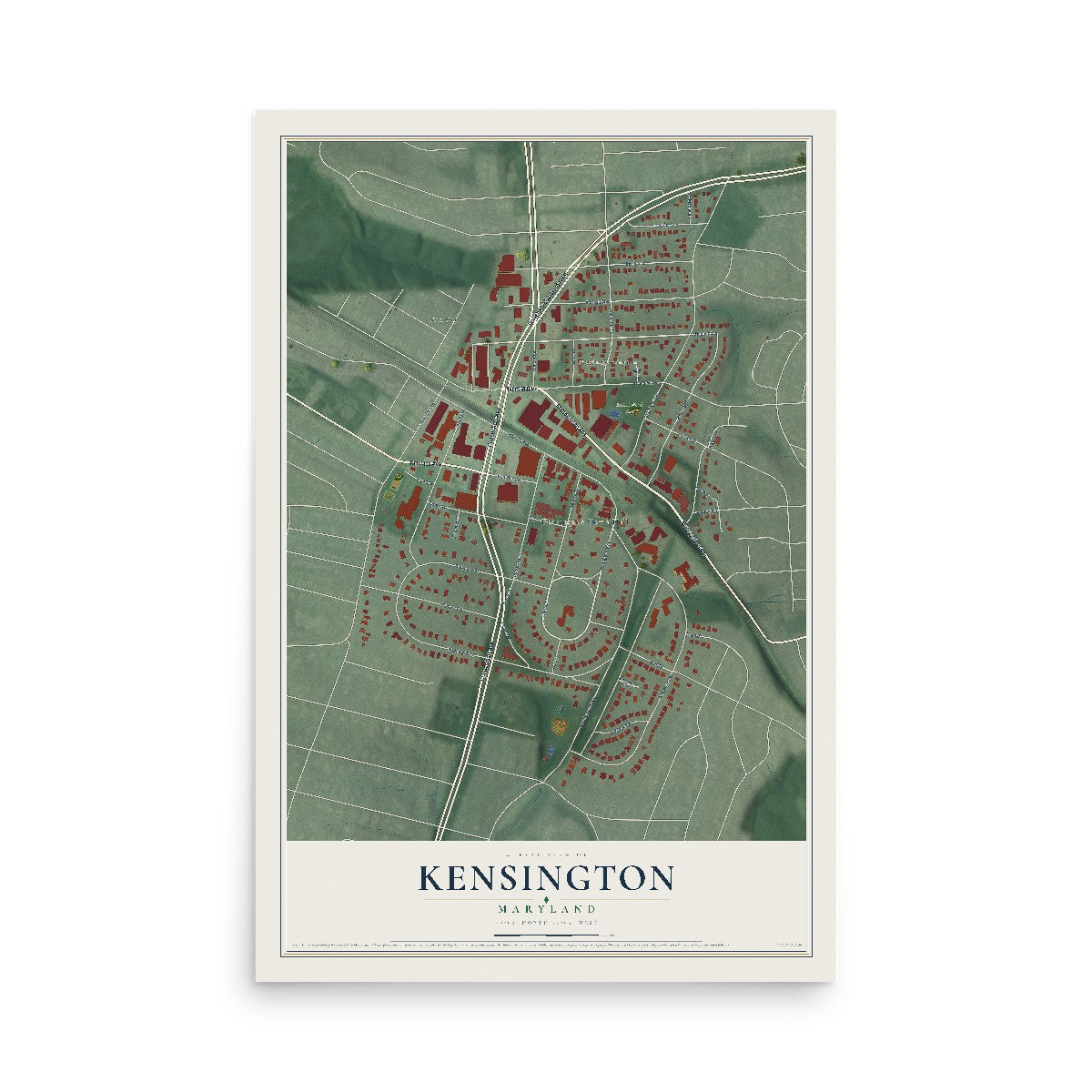 Map of Kensington, Maryland, 12 x 18 inch unframed archival matte print