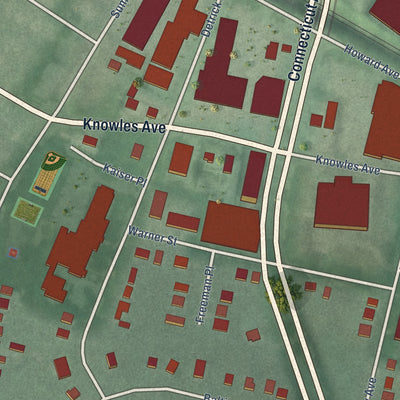 Second close-up of the map of Kensington, Maryland print showing more streets and buildings