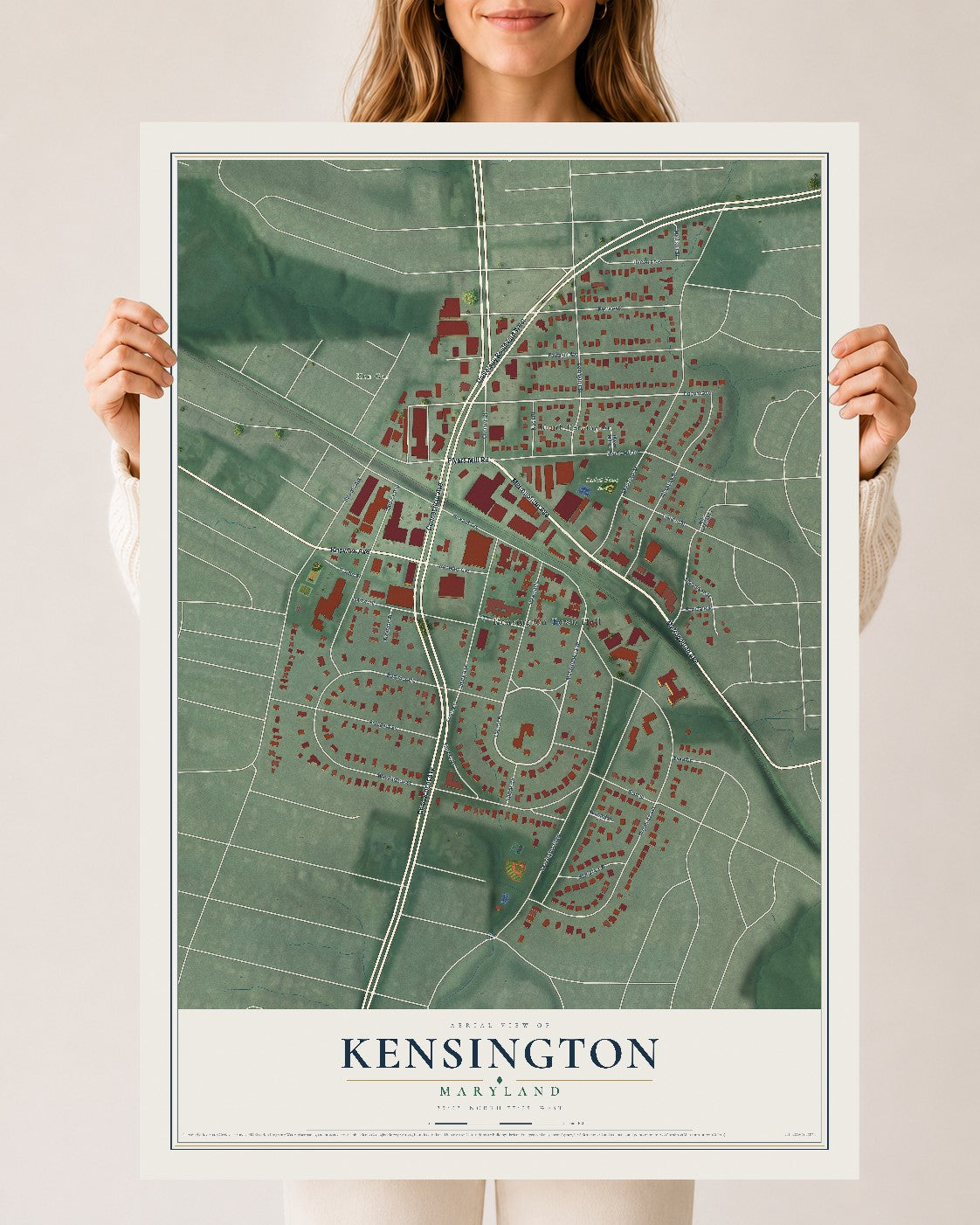 Map of Kensington, Maryland, 24 x 36 inch unframed archival matte print