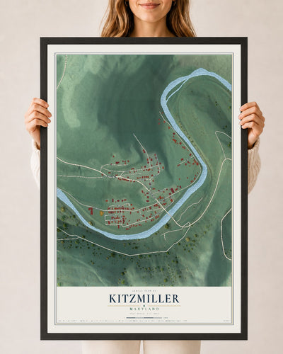 Map of Kitzmiller, Maryland, 24 x 36 inch print in a black wood frame