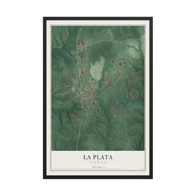 Map of La Plata, Maryland, 12 x 18 inch print in a black wood frame