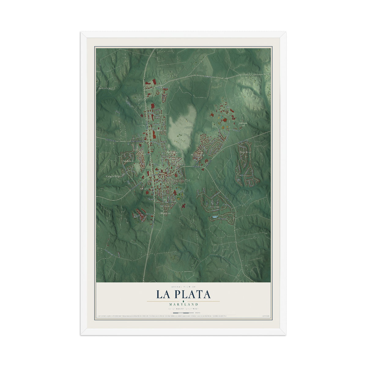 Map of La Plata, Maryland, 12 x 18 inch print in a white wood frame