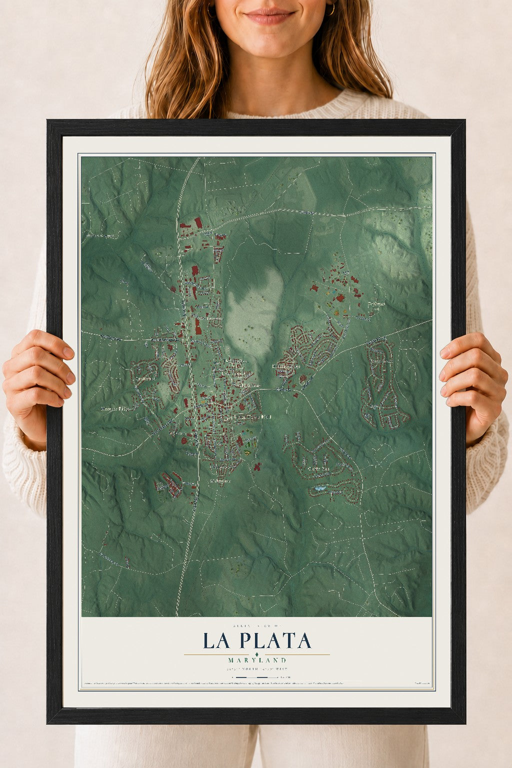 Map of La Plata, Maryland, 18 x 24 inch print in a black wood frame