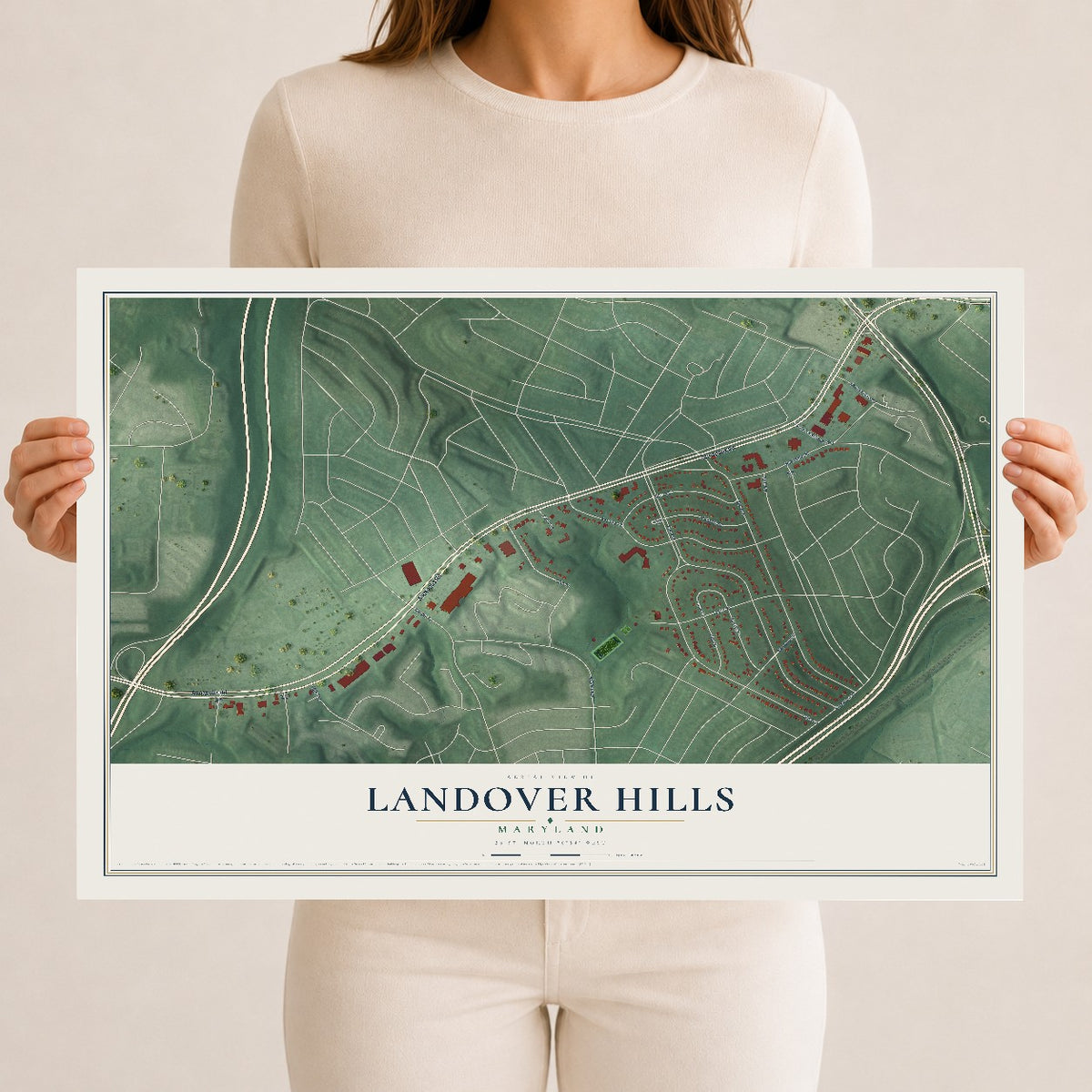 Map of Landover Hills, Maryland, 12 x 18 inch unframed archival matte print