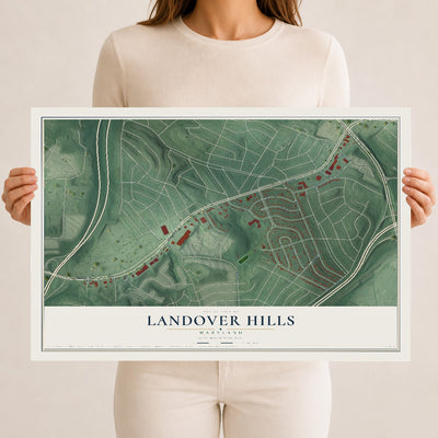 Map of Landover Hills, Maryland, 12 x 18 inch unframed archival matte print