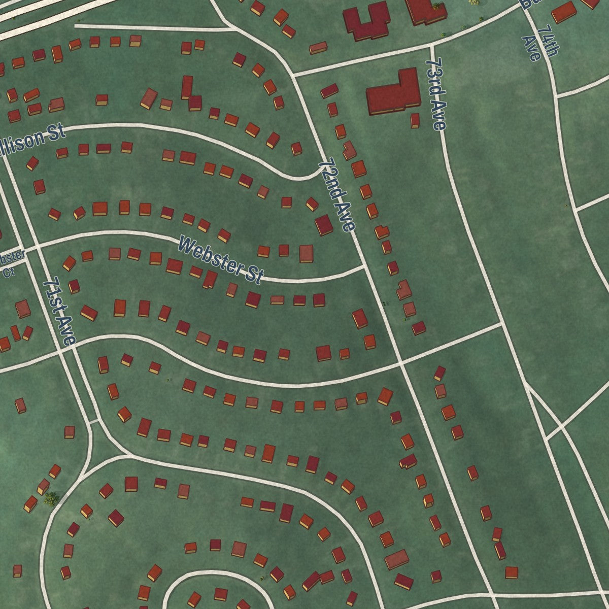 Close-up of the map of Landover Hills, Maryland print showing street and building detail
