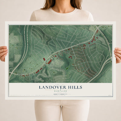 Map of Landover Hills, Maryland, 18 x 24 inch unframed archival matte print