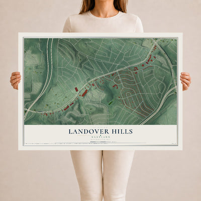 Map of Landover Hills, Maryland, 24 x 36 inch unframed archival matte print