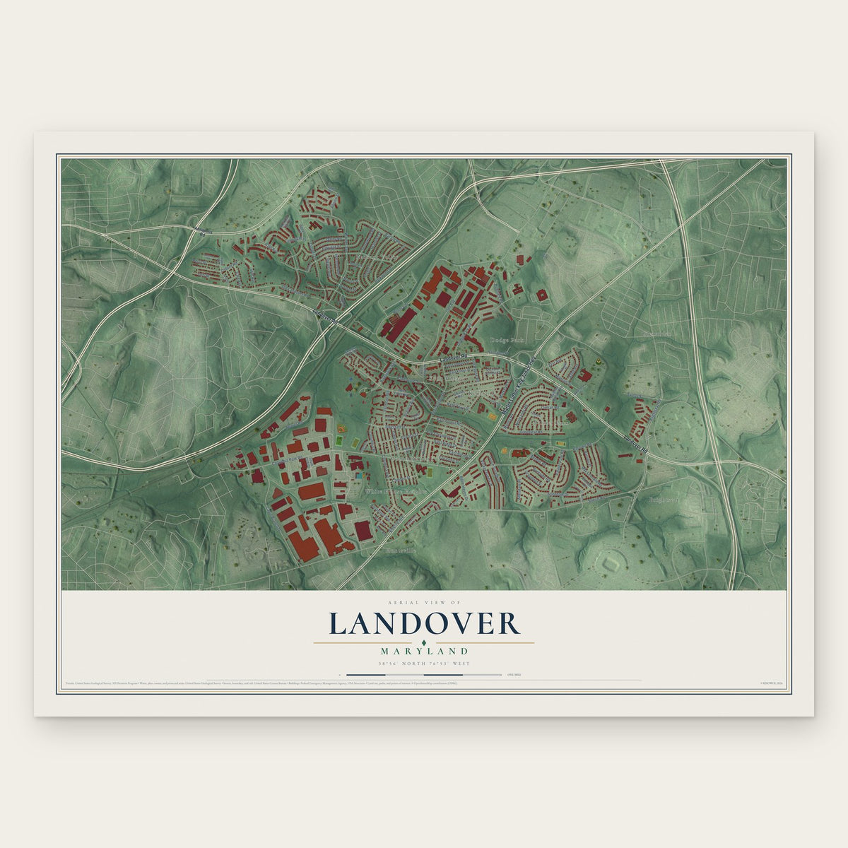 Landover, Maryland map print, the full design