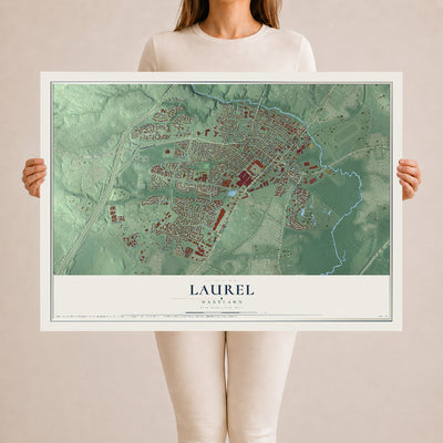 Map of Laurel, Maryland, 24 x 36 inch unframed archival matte print