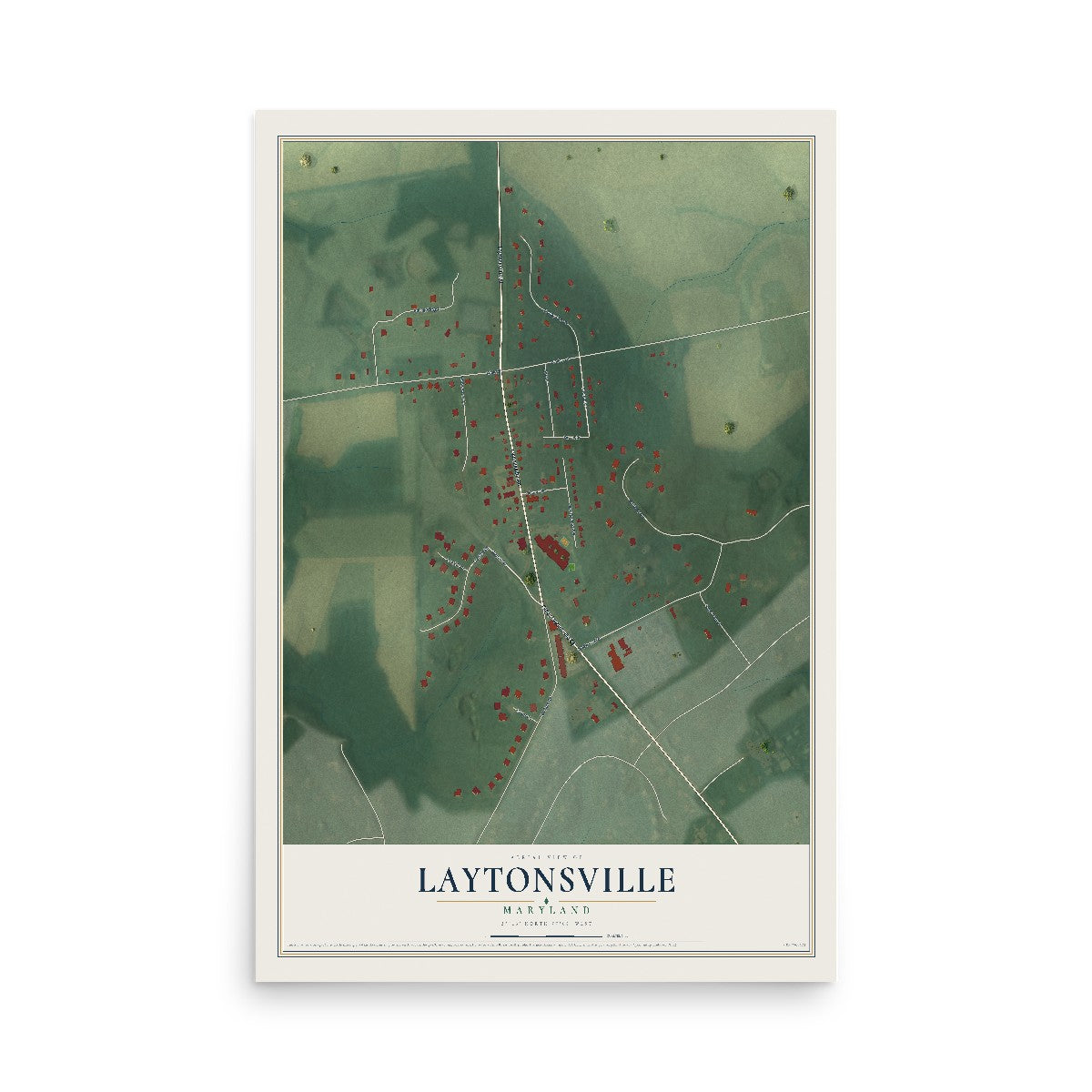 Map of Laytonsville, Maryland, 12 x 18 inch unframed archival matte print