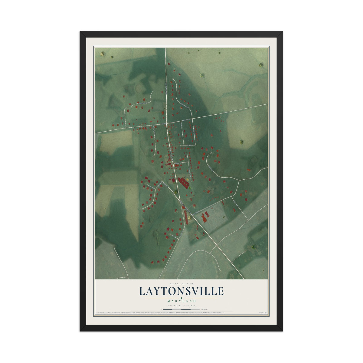 Map of Laytonsville, Maryland, 12 x 18 inch print in a black wood frame