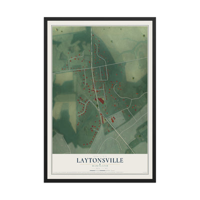 Map of Laytonsville, Maryland, 12 x 18 inch print in a black wood frame