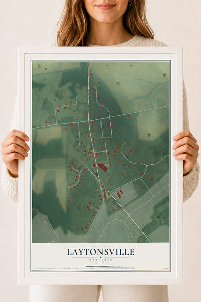 Map of Laytonsville, Maryland, 18 x 24 inch print in a white wood frame