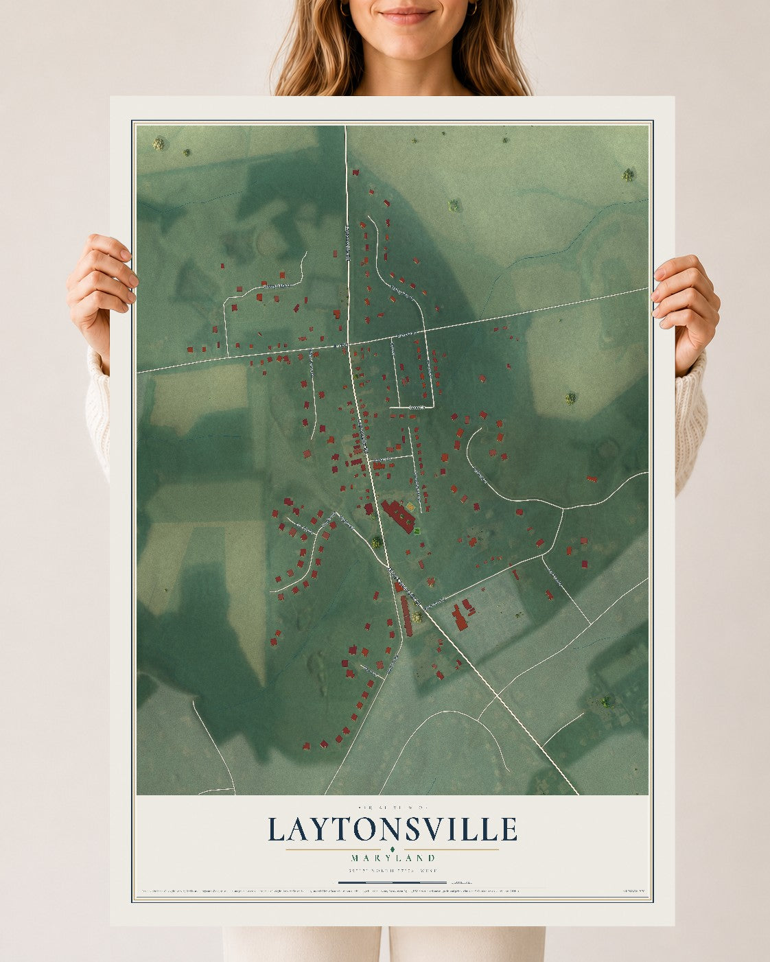 Map of Laytonsville, Maryland, 24 x 36 inch unframed archival matte print