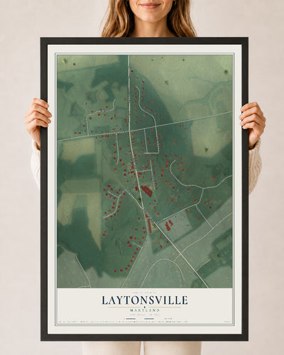 Map of Laytonsville, Maryland, 24 x 36 inch print in a black wood frame