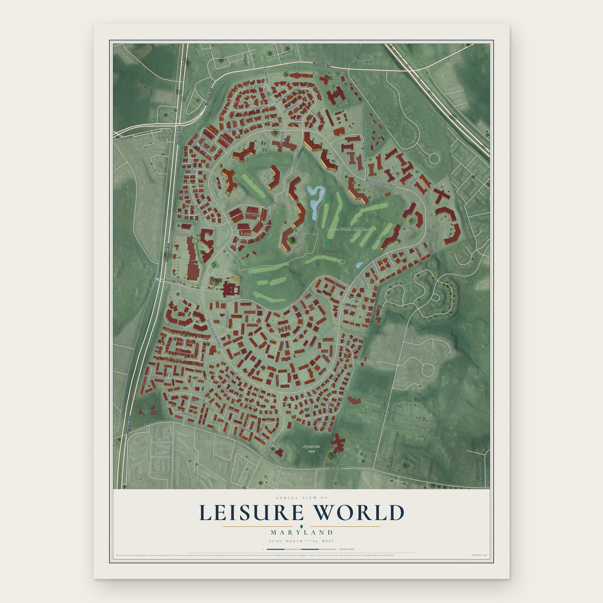 Leisure World, Maryland map print, the full design