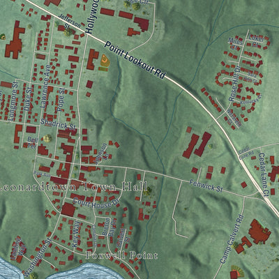 Close-up of the map of Leonardtown, Maryland print showing street and building detail