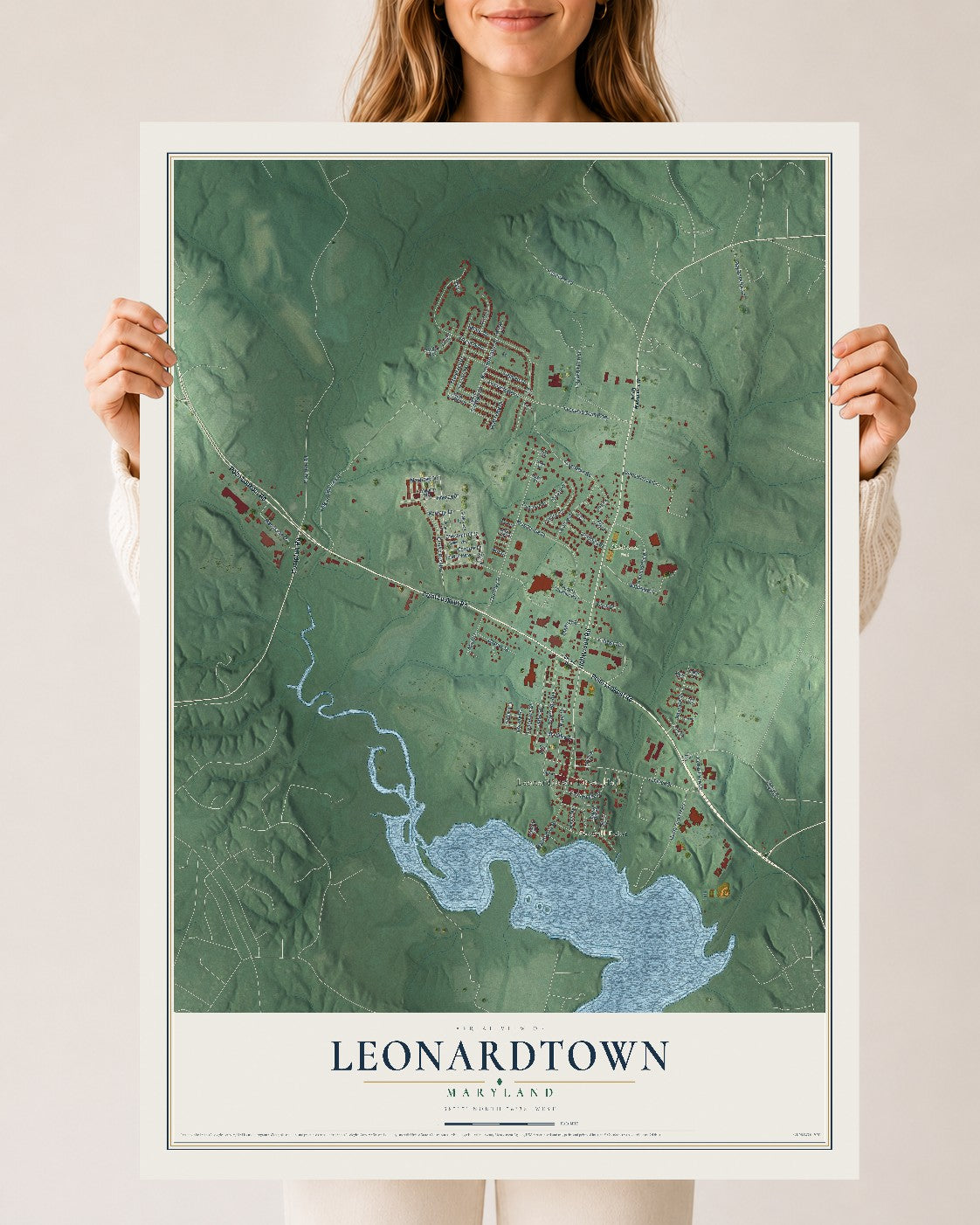Map of Leonardtown, Maryland, 24 x 36 inch unframed archival matte print