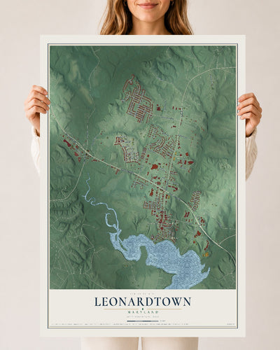Map of Leonardtown, Maryland, 24 x 36 inch unframed archival matte print