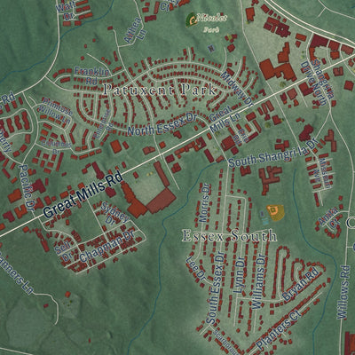 Close-up of the map of Lexington Park, Maryland print showing street and building detail