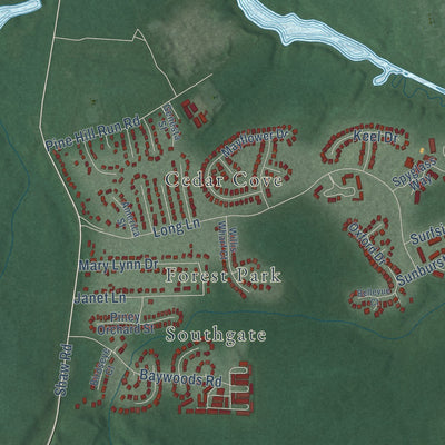 Second close-up of the map of Lexington Park, Maryland print showing more streets and buildings